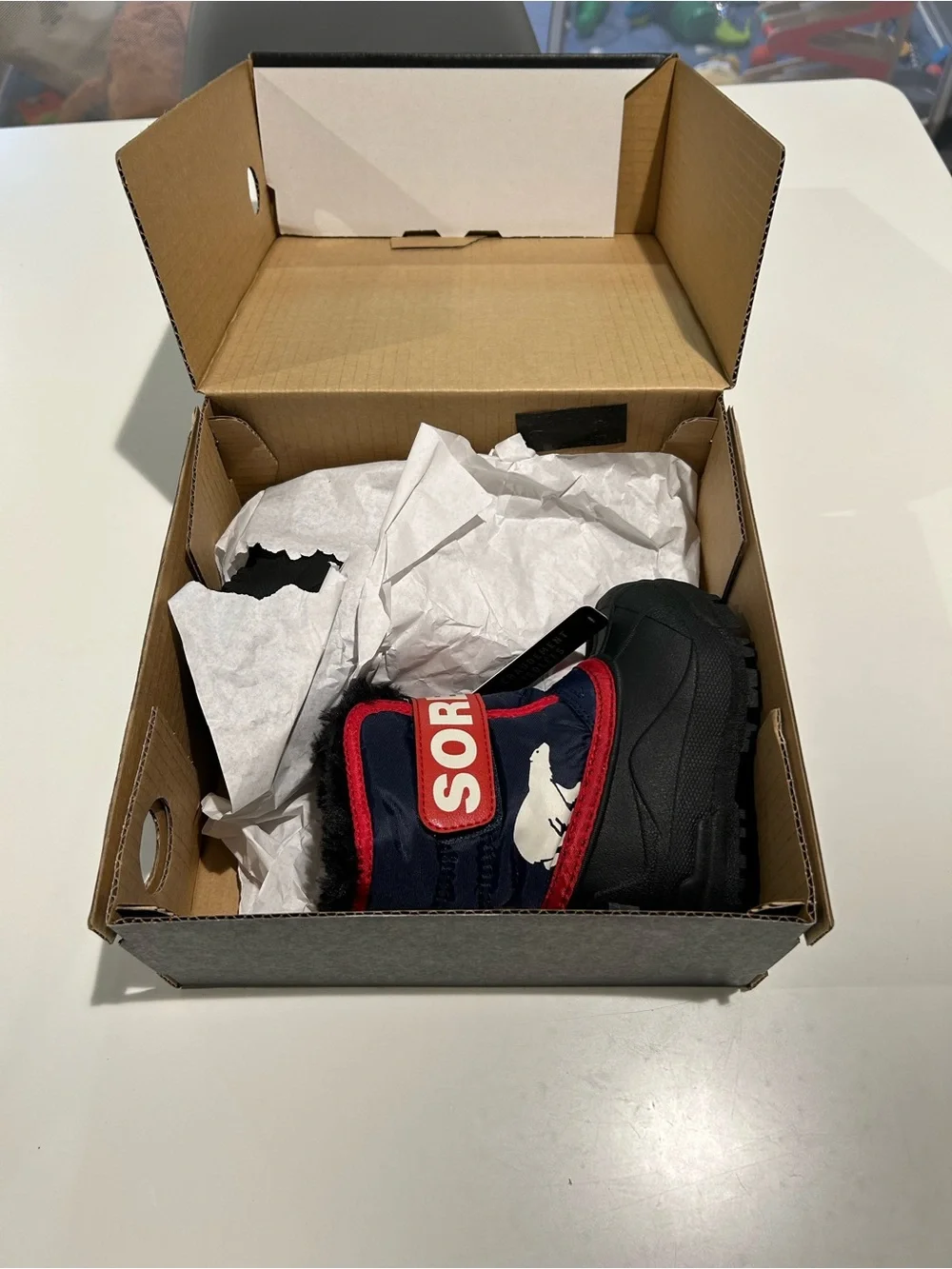 Sorel Kids Snow Commander Toddler Navy and Red Snow Boots with Black Sole